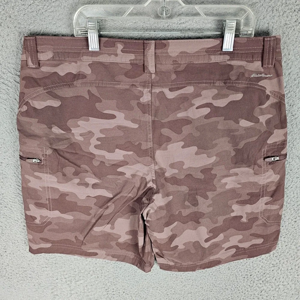 Eddie Bauer Shorts Womens 14 Mauve First Ascent Camo Hiking Outdoor Stretch